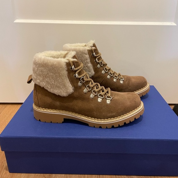 Montelliana Lace-Up Shearling-Lined Tan Winter Boots Size 37 - Picture 1 of 8